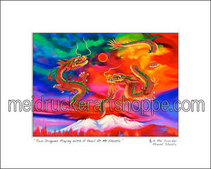 10"x8" Art Matted Print 《Two Dragons Playing With A Pearl At Mt.Shasta》