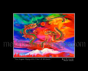 10"x8" Art Matted Print 《Two Dragons Playing With A Pearl At Mt.Shasta》