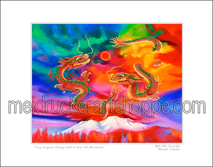 14"x11" Art Matted Print《Two Dragons Playing With A Pearl At Mt.Shasta》