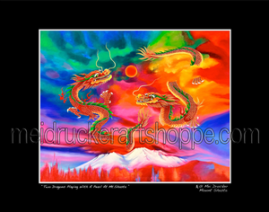 20"x16" Art Matted Print《Two Dragons Playing With A Pearl At Mt.Shasta》