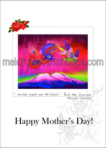 5"x7" Happy Mother's Day Card《Northern Lights over Mt.Shasta》