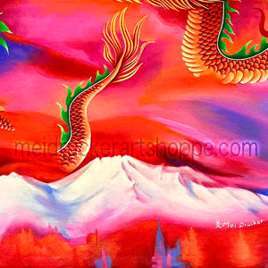 3.7"x2.6" Art Magnet《Two Dragons Playing With A Pearl》