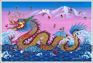 3.7"x2.5" Art Sticker《Dragon on the Water》