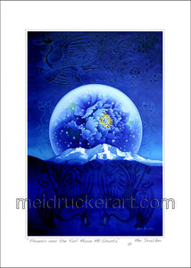 5"x7" Art Paper Print《Phoenix over the Full Moon Mt.Shasta》